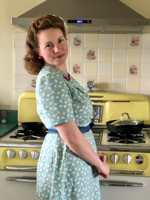 1940s Aqua Floral House Dress with Lori Holt&nbsp;Fabric